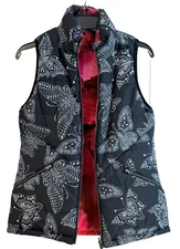 Johnny Was $328 Braemar Reversible Puffer Vest Black Butterfly, Pink Floral XS