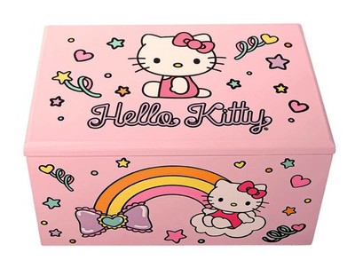  Hello Kitty Pink Jewelry Box Removable Tray Mirror Ring Pillows Jacmel   