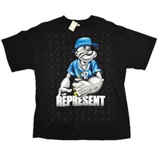 '09 2000s Y2K Popeye T-Shirt Big Print Gangster Represent Bling XL Vintage NWT