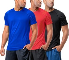 Men's 3-Pack Quick Dry Short Sleeve T-Shirt Sun Protection Running Athletic W...