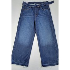 GAP High Rise Stride Belted Wide Leg Raw Hem Dark Wash Jeans Women's sz 33/16R