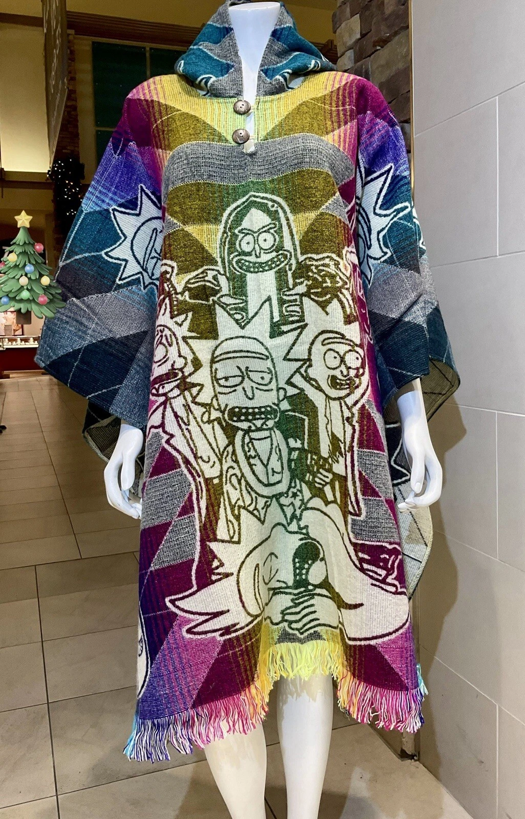 HANDMADE ALPACA WOOL PONCHO, Rick & Morty, Soft & Warm, FREE SHIPPING IN THE USA