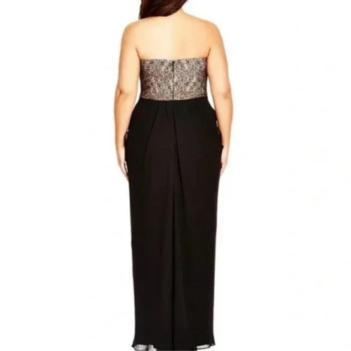City Chic Motown Lace Bodice Strapless Gown Black Nude Women's Plus Size 16 NWT - Picture 2 of 14
