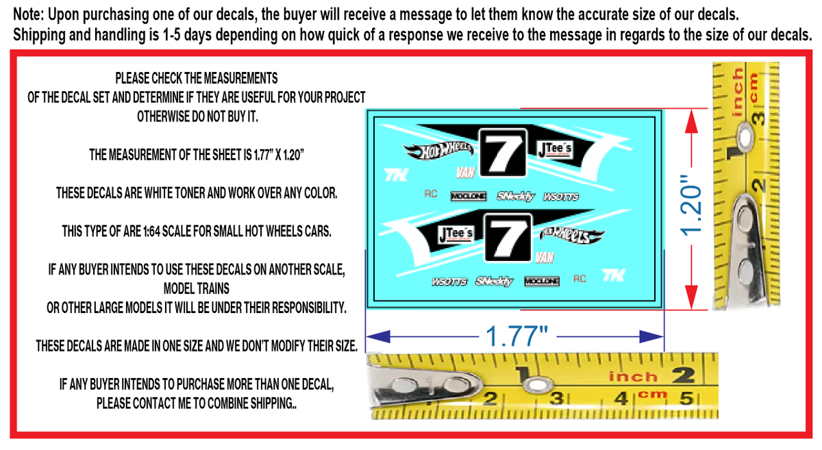 Skyline Treasure Hunt JTee's White Toner Water Slide Decal 1/64