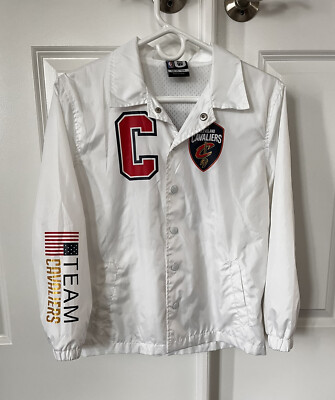 Cleveland Cavs Cavaliers KIDS warm up jacket 10-12 white snap Team