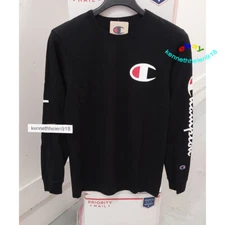 CHAMPION BIG C SCRIPT LONG SLEEVE TEE SHIRT BLACK MENS SIZE MEDIUM