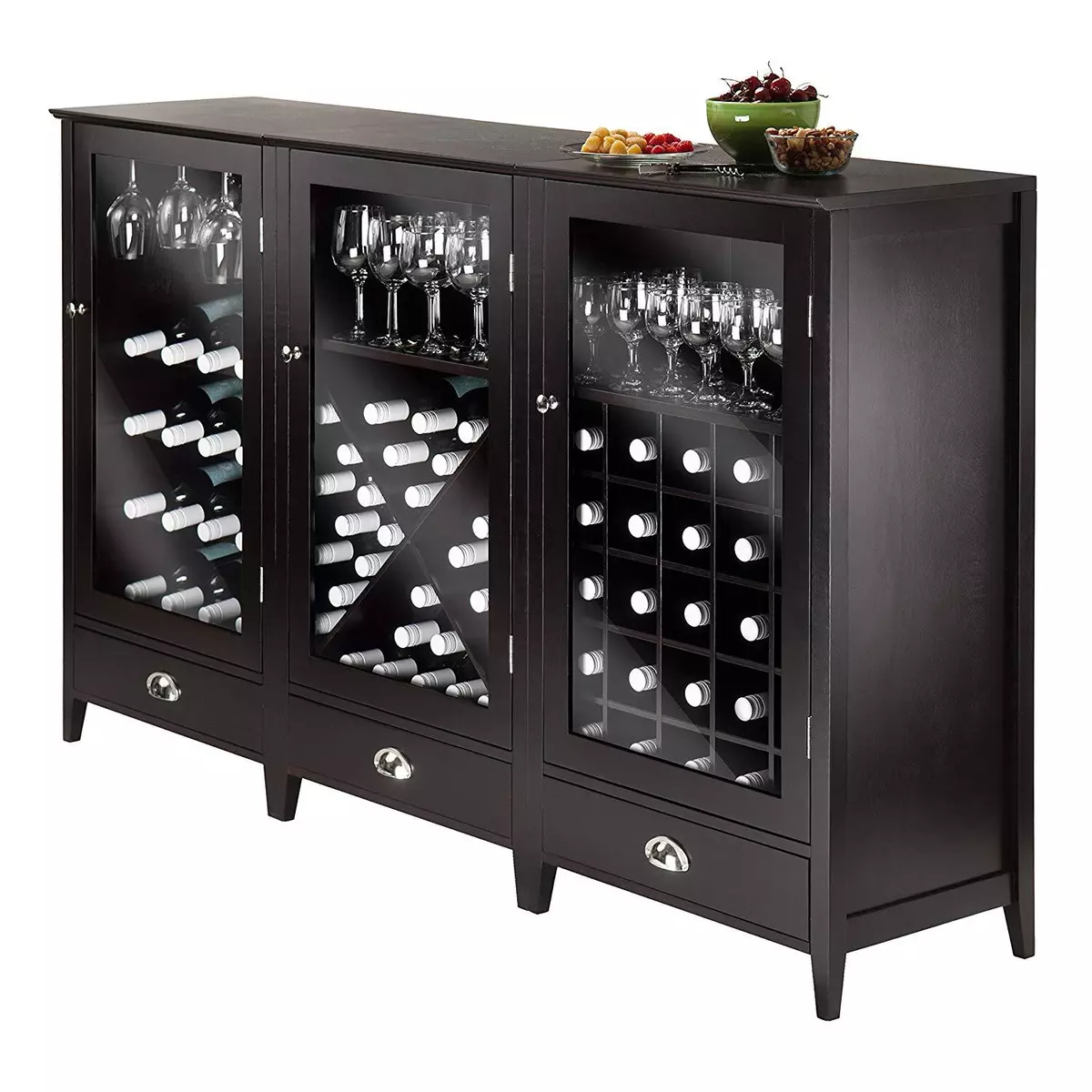 Winsome Wood Bordeaux 3 Pc Wine Cabinet Modular Set with Tempered