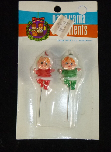 NOS Vtg Pr hard Plastic Christmas Elf Picks Ornaments 1.75" H Made in Hong Kong - Picture 2 of 3