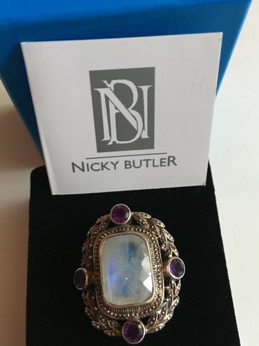 ANELLO NICKY BUTLER PIETRA DI LUNA AMETISTA PIETRE PREZIOSE ORIGINALI ARGENTO STERLING 7 MG - Foto 2 di 4