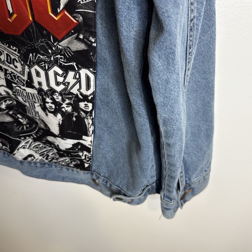 AC DC Mens Licensed Denim Jean Jacket HUGE Nylon Band Logo Patch Sz L - Picture 6 of 15