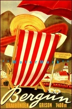 Switzerland 1948 Bergün Grison Vintage Poster Print Retro Style Winter Travel  