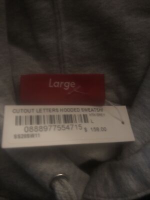 Authentic Brand New Supreme Cutout Letters Hoodie SS20 Grey/gray