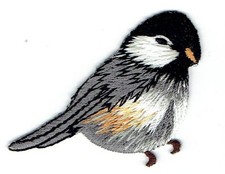 Chickadee Bird Facing Right Realistic Embroidered Iron on Patch 2" 