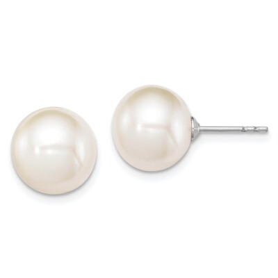 10-11mm 925 Silver 10-11mm White Round Freshwater Cultured Pearl Stud Earrings