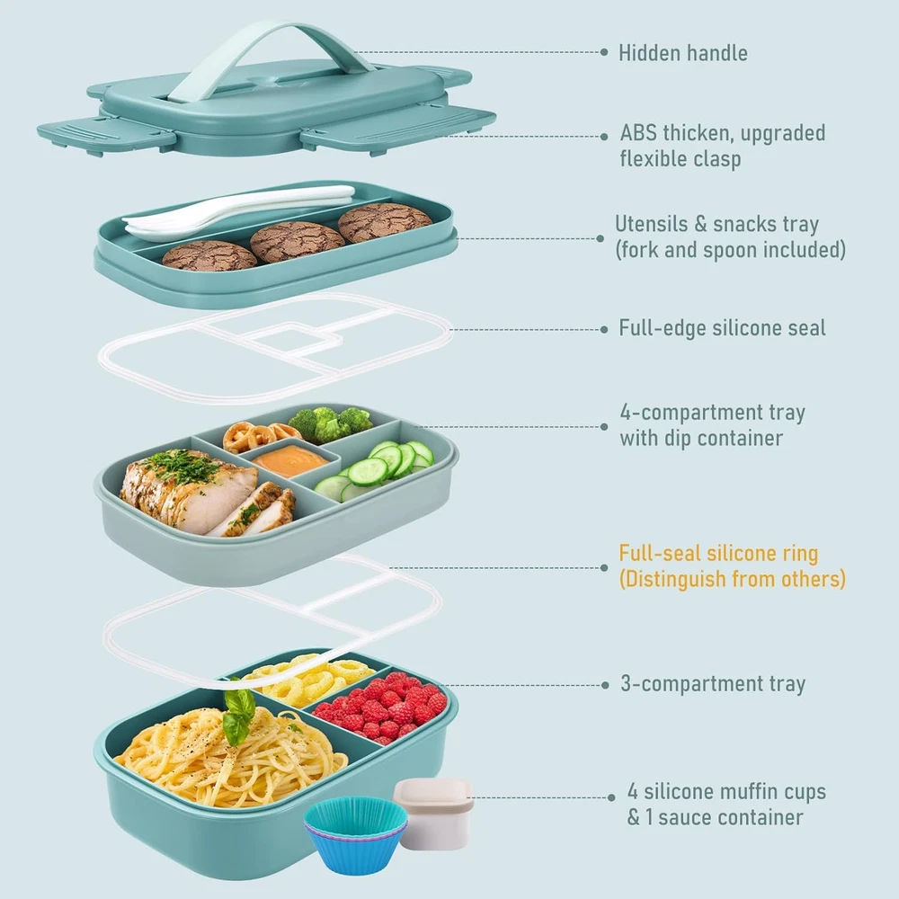 Bento Box Adult Lunch Box, Stackable Lunch Container for Adults Men Women Kids,