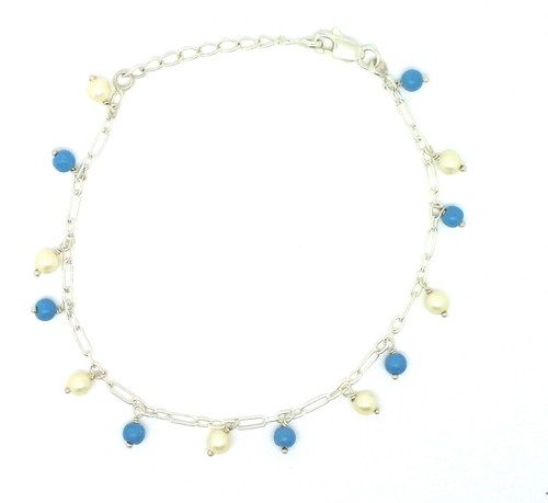 Sterling Silver Belcher Link Ankle Chain /Anklet with Asstd Bead Drops 15289 - Picture 2 of 2