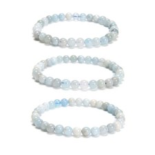 Multi Blue Aquamarine Smooth Round Beaded Bracelet 6mm 7.5'' Length 3 PCS/Set