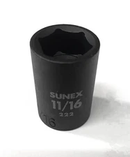 Sunex 222 11/16" 1/2" Drive 6 Point Shallow Impact Socket Standard Tools 6pt SAE