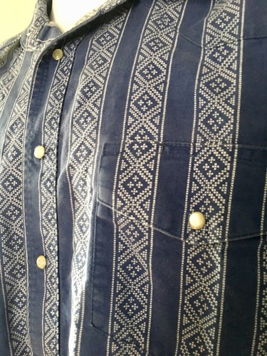 Vintage Wrangler Pearl Snap Shirt Blue Diamond Striped Western - Picture 4 of 9