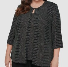 Alex Evenings Women Black Metallic-Knit Tank and Jacket Set Plus Size 2X