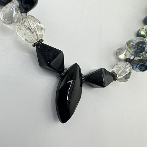 Collana Perline Chacha 18"" Fatta a mano Argento Nero Iridescente Lacrime - Foto 5 di 6