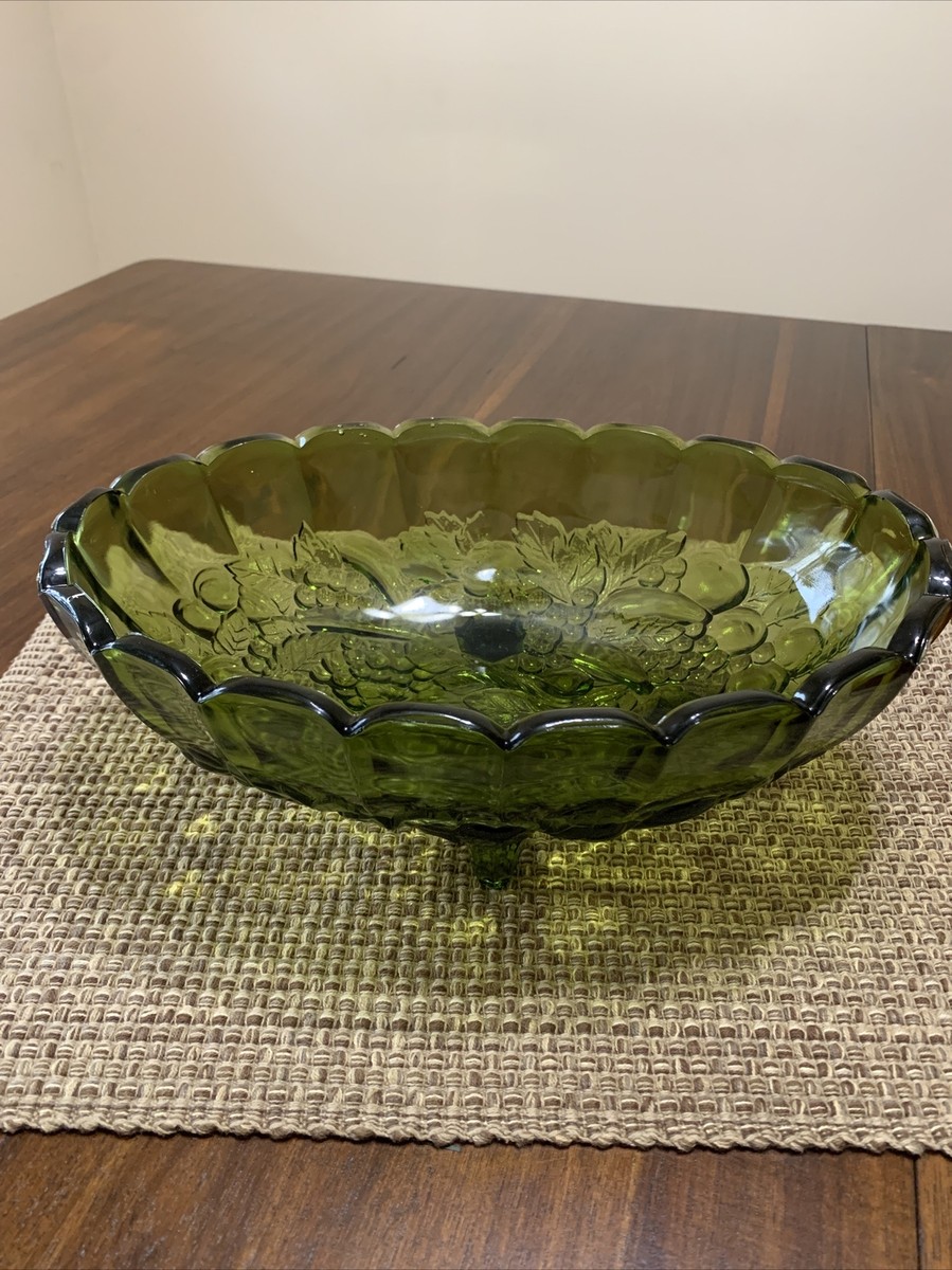 Indiana Glass Green Glass Garland Harvest Food Fruit Bowl Vintage