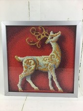 Beautiful Diamond Art Christmas Reindeer Completed And Framed Picture