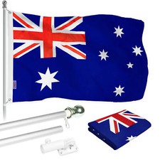 NEW G128 Australia Flag & Flagpole Set, 6FT Silver Pole and 3x5FT Printed Flag