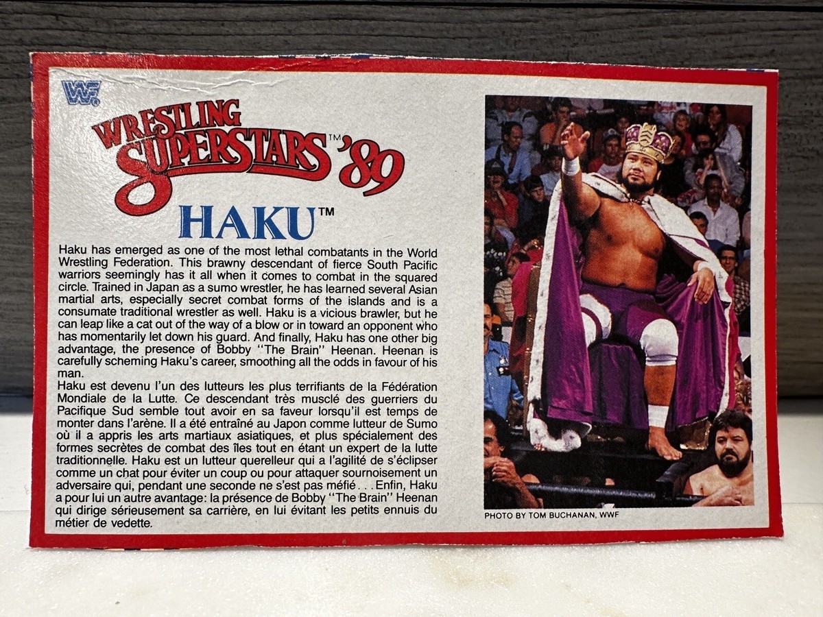 RARE! 1989 LJN WWF Bio File BLACK CARD - HAKU near mint NM