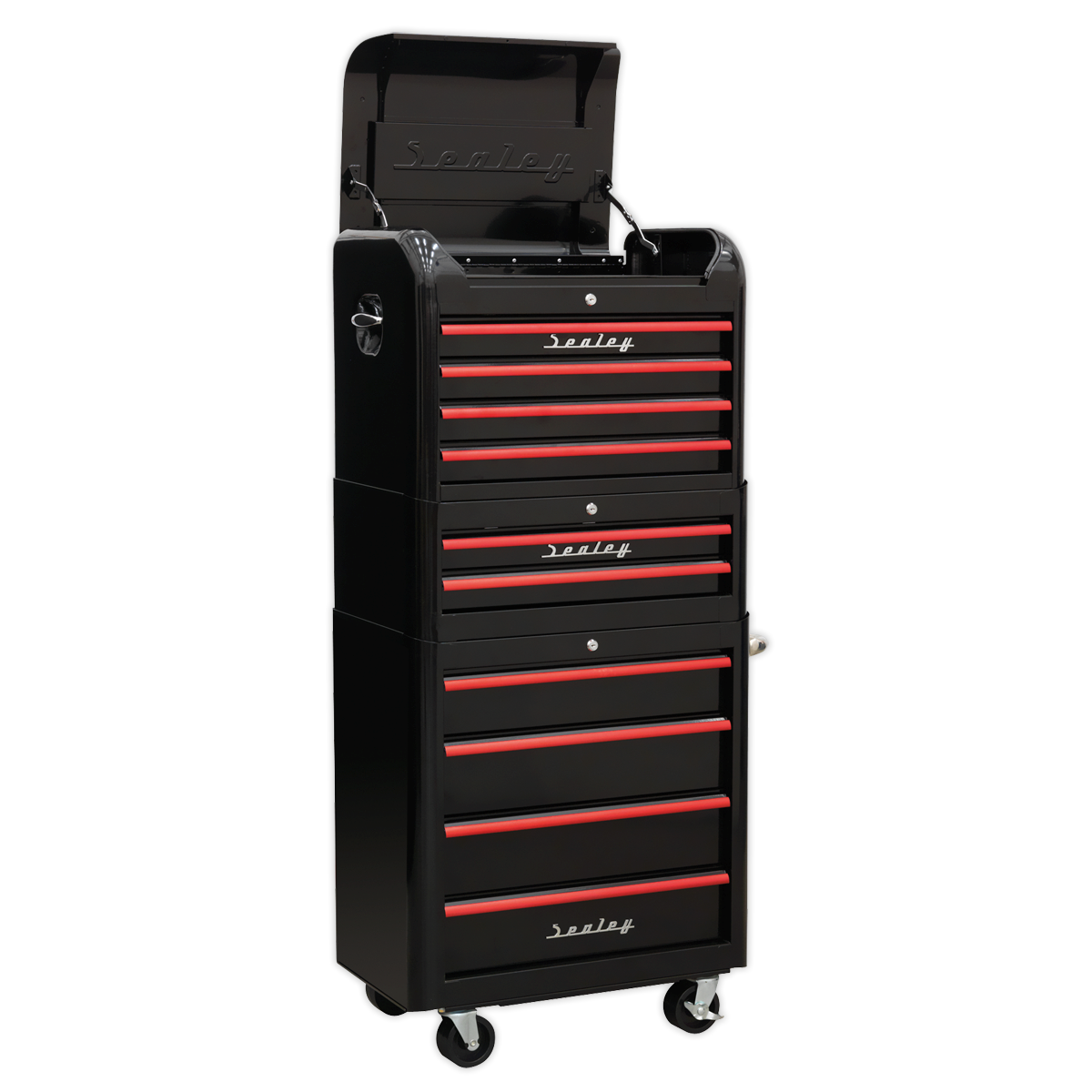 Sealey AP28COMBO2BR Retro Style Tool Chest Combination 10 Drawer Black/Red