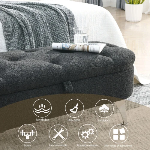 Fabric Storage Ottoman Bench Upholstered Storage Bench Footstool for Home Office - Image 4 of 4