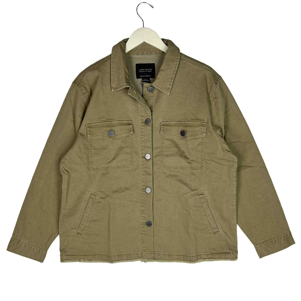 New Sanctuary Los Angeles Men Military Green Olive Utility Shirt Jacket US XL
