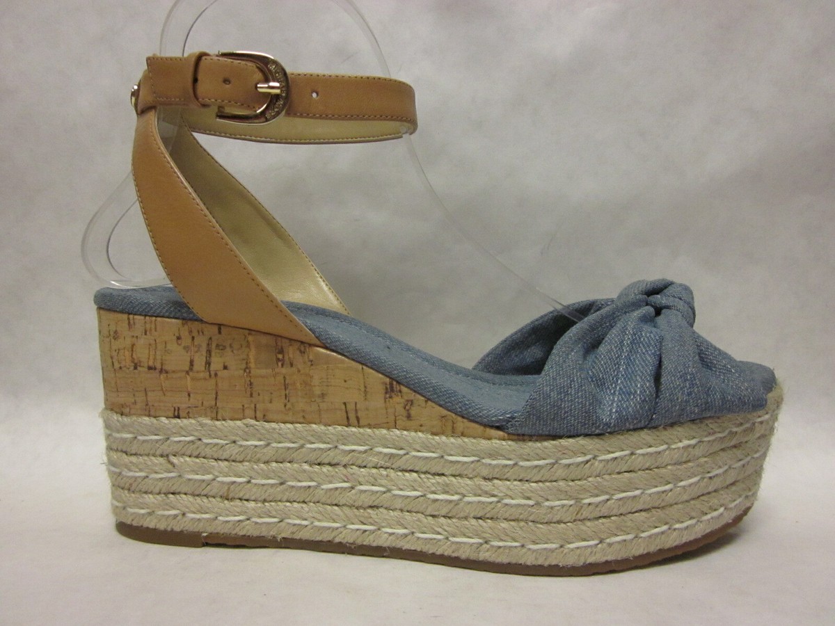 【送料&関税込】Michael Kors Mandy Wedge Denim Sandal With J Michael Kors Mandy Denim Ankle Wrap Espadrille Wedge Sandals