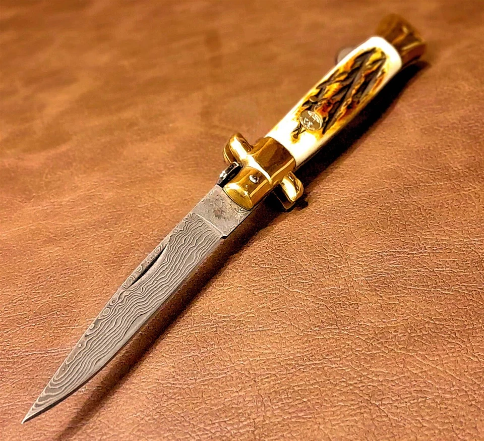 接吻起重机燃烧骨真大马士革细高跟鞋手动折叠口袋刀 — 第 4/4 张图片