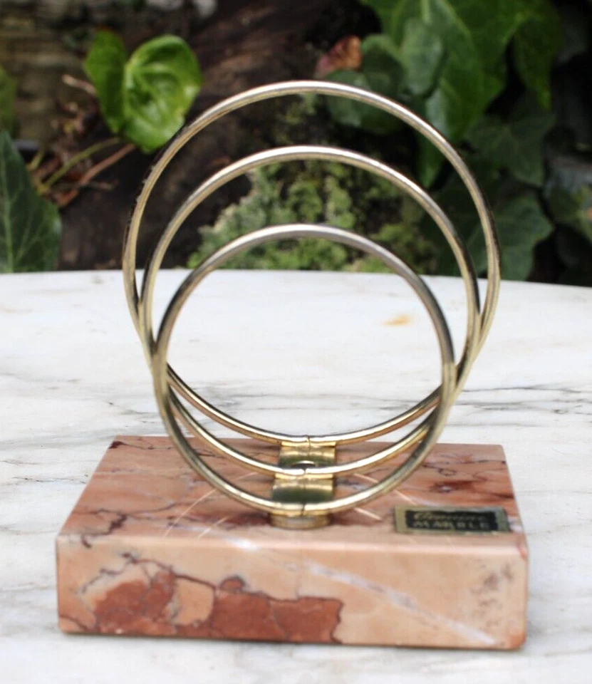 Clasificador de correo de cartas de escritorio Art Deco de colección latón tres anillos/base de mármol genuino Foto 4 de 4