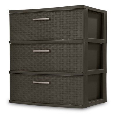 Sterilite Storage Drawer, 3 Drawer Plastic Weave Wide Tower with Pull Handles