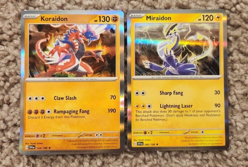 Koraidon & Miraidon - Scarlet & Violet - Legendary Pokemon 2 Card Lot -  080/198-124/198