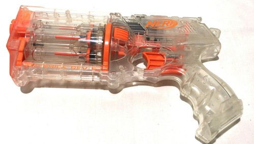 Nerf N-Strike Toy Gun Maverick Rev-6 Clear With Orange Accents Blaster Gun