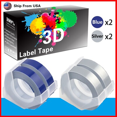 (2Blue+2Silver) LabelTape 3D For Dymo Caption Maker (1741205) Label Makers