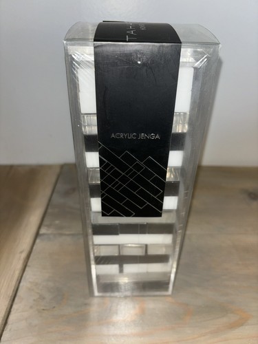 JENGA - Tahari Home Black White Clear Acrylic Jenga Game - NEW / SEALED