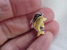 14K WHITE  YELLOW GOLD ITALY PAIR OF DOLPHINS PENDANT DOLPHIN MOVES