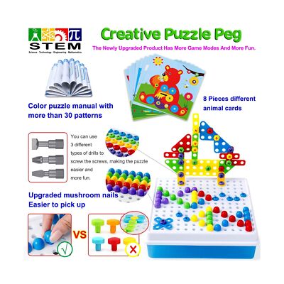 223 Pieces Creative Mosaic Drill Set for Kids, Toy Drill and