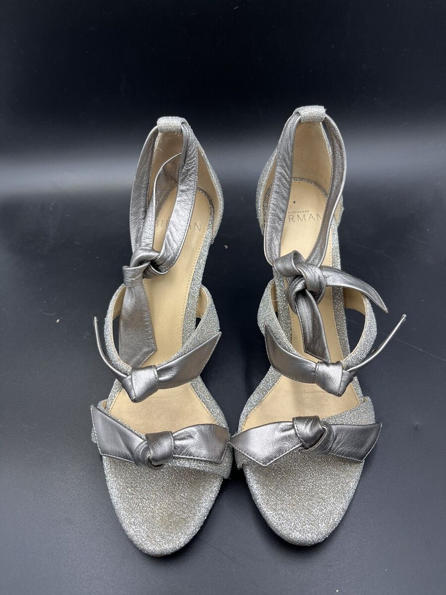 Alexandre Birman Lolita Bow Metallic Leather Glitter Sandal