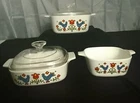 VINTAGE CORNINGWARE COUNTRY FESTIVAL BLUE BIRD 1975 3 ITEMS/2 WITH LIDS