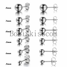 High Polished Stainless Steel Round Ball Bead Stud Earrings Butterfly Posts Back