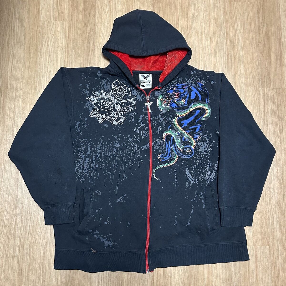 Vintage Y2K Avirex Snake Panther AOP Zip Up Hoodie Men's XL Vintage Y2K Avirex Snake Panther AOP Zip Up Hoodie Men's XL