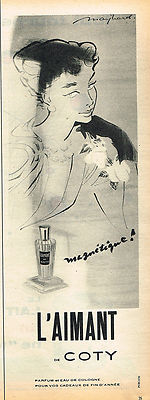 REKLAME WERBUNG 124 1957 COTY Eau de Cologne Parfum l'AIMANT