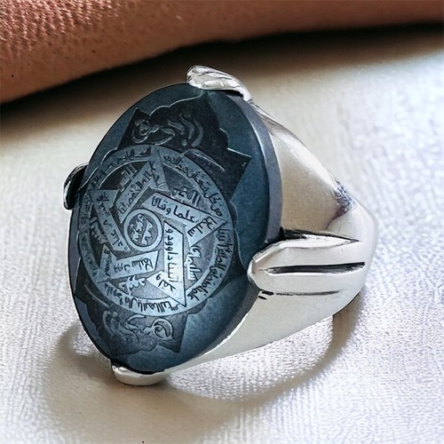 Anello Argento 925 Hematite Autentico Hadid Cini Sigilli di Salomone David Star - Foto 7 di 8