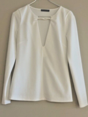 inc international concepts women's white deep neck long sleeve top us size S