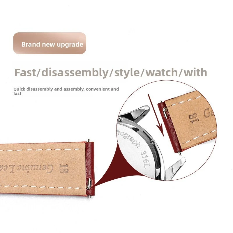 Soft Double-sided Cowhide Genuine Leather Watch Band Quick Release Strap 12-22mm - Image 3 of 4